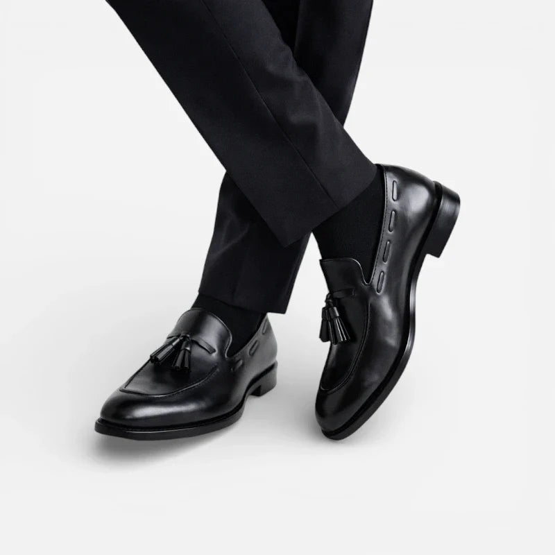 Mocassin Cuir Noir Vernis à Gland Pour Homme
