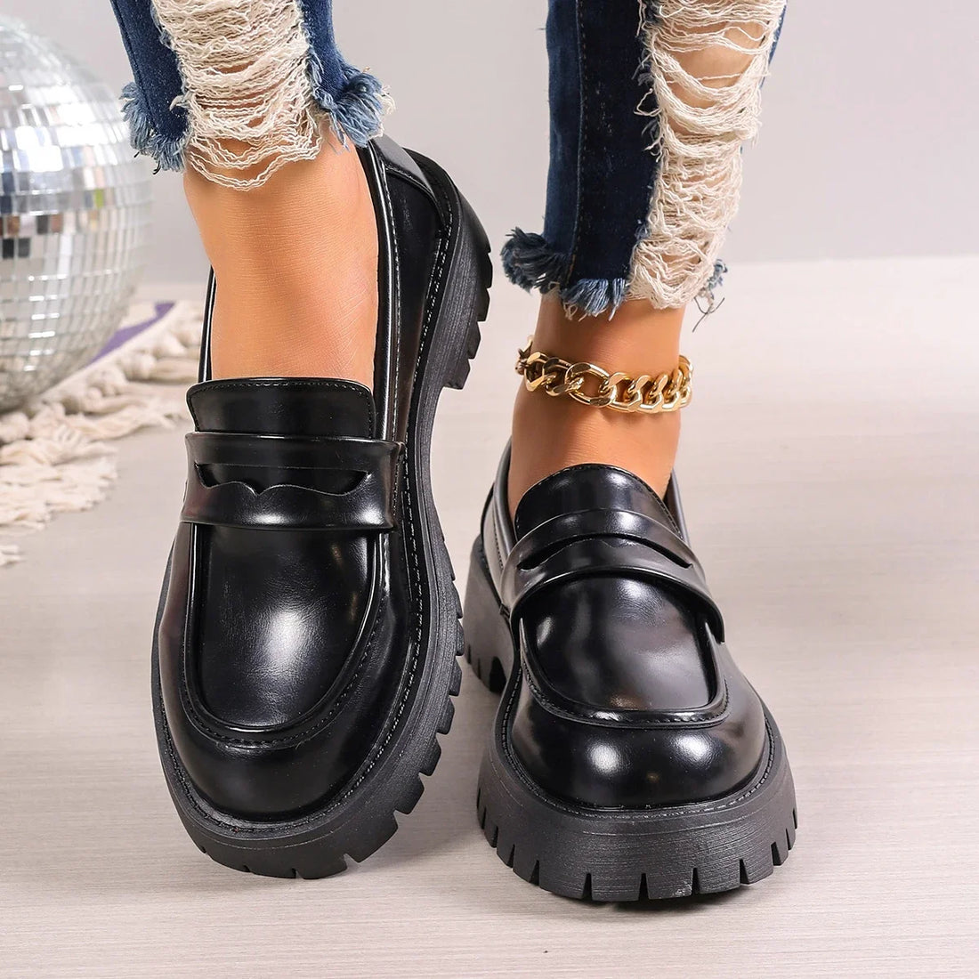 Mocassins plateforme à semelle crantée pour femme