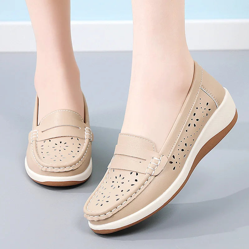 Mocassins compensés ajourés pour femme
