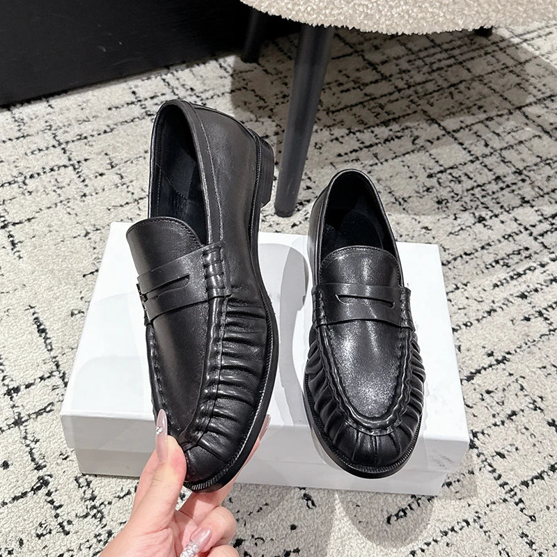 Mocassins plissés en daim pour femme