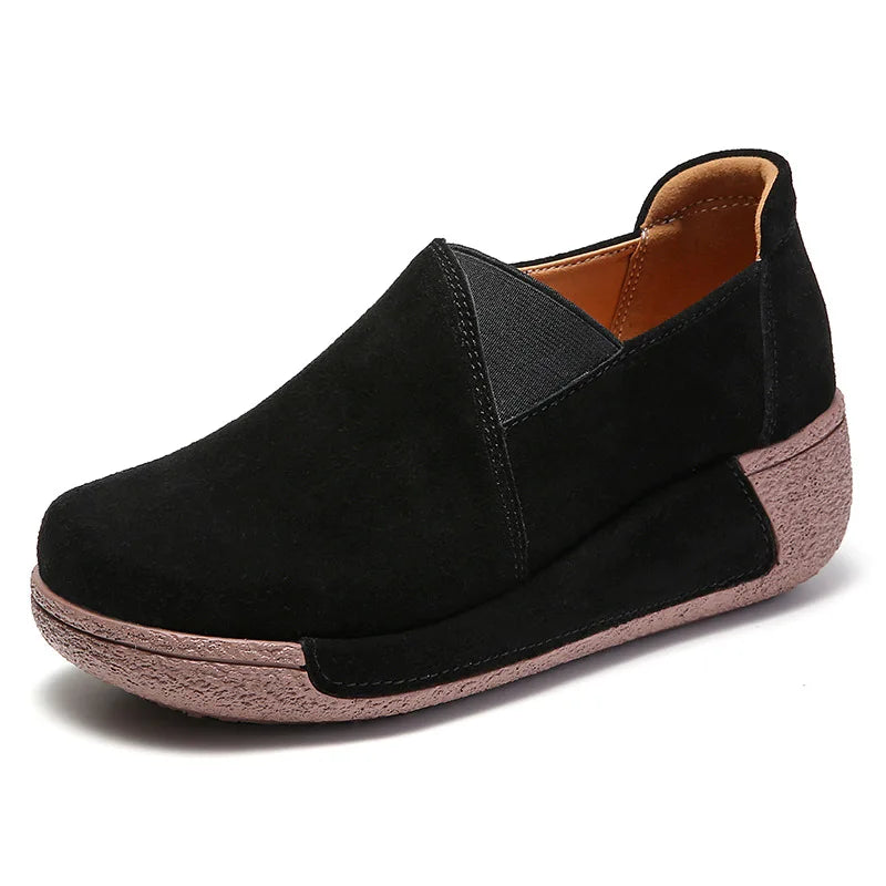 Mocassins à semelle épaisse en daim lisse pour femme
