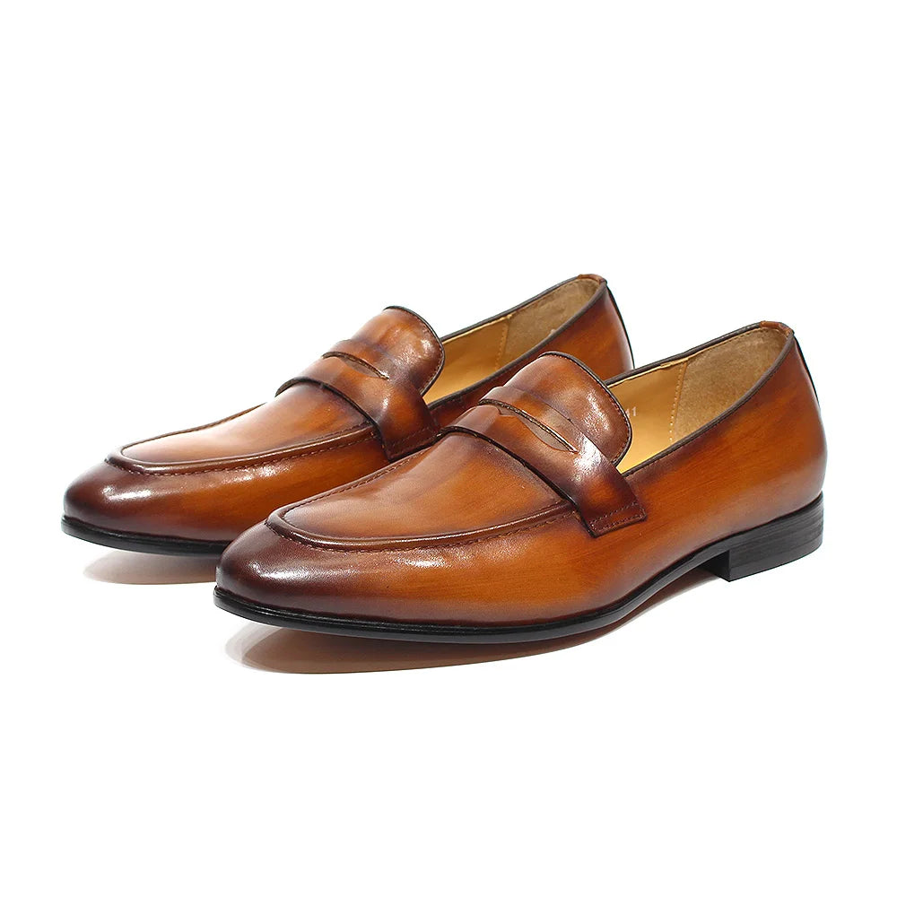 Mocassins penny loafer en cuir patiné pour homme