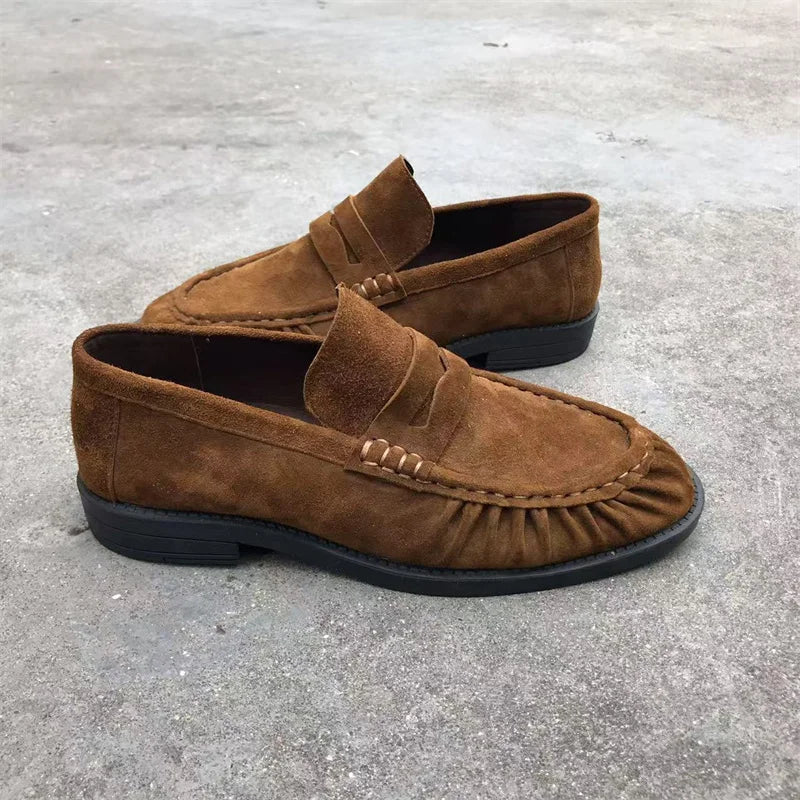 Mocassins plissés effet daim pour femme