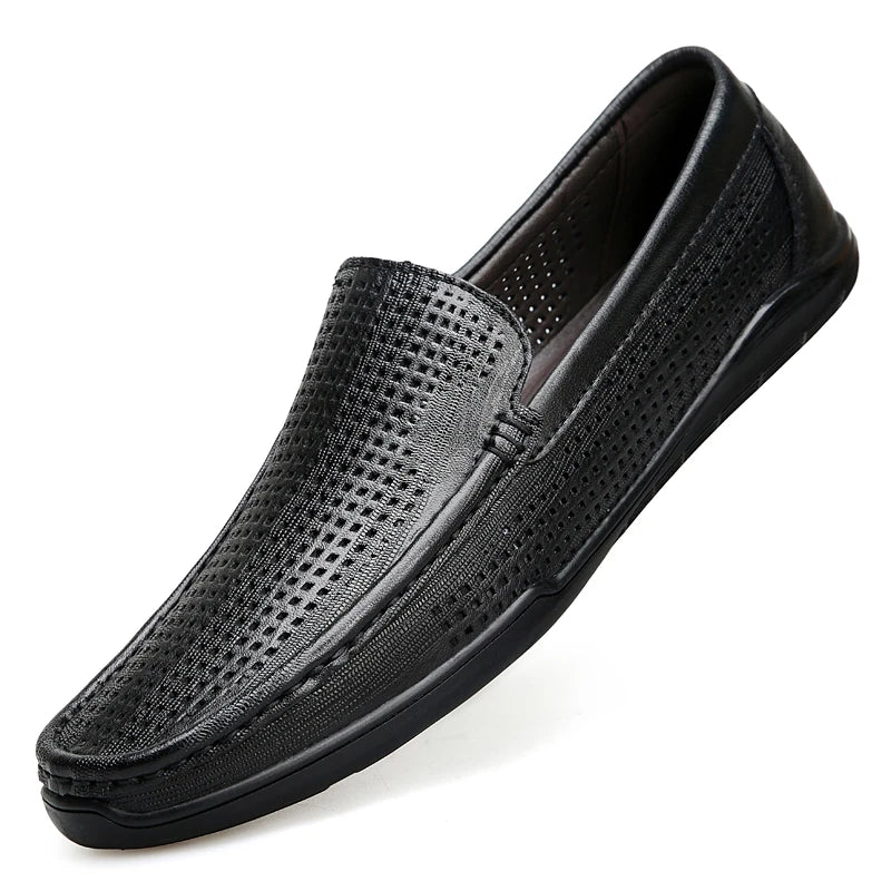 Mocassins souples en cuir ajouré pour homme, coloris Noir
