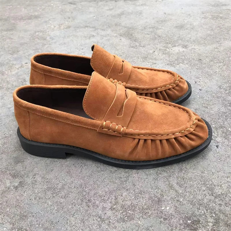 Mocassins plissés effet daim pour femme