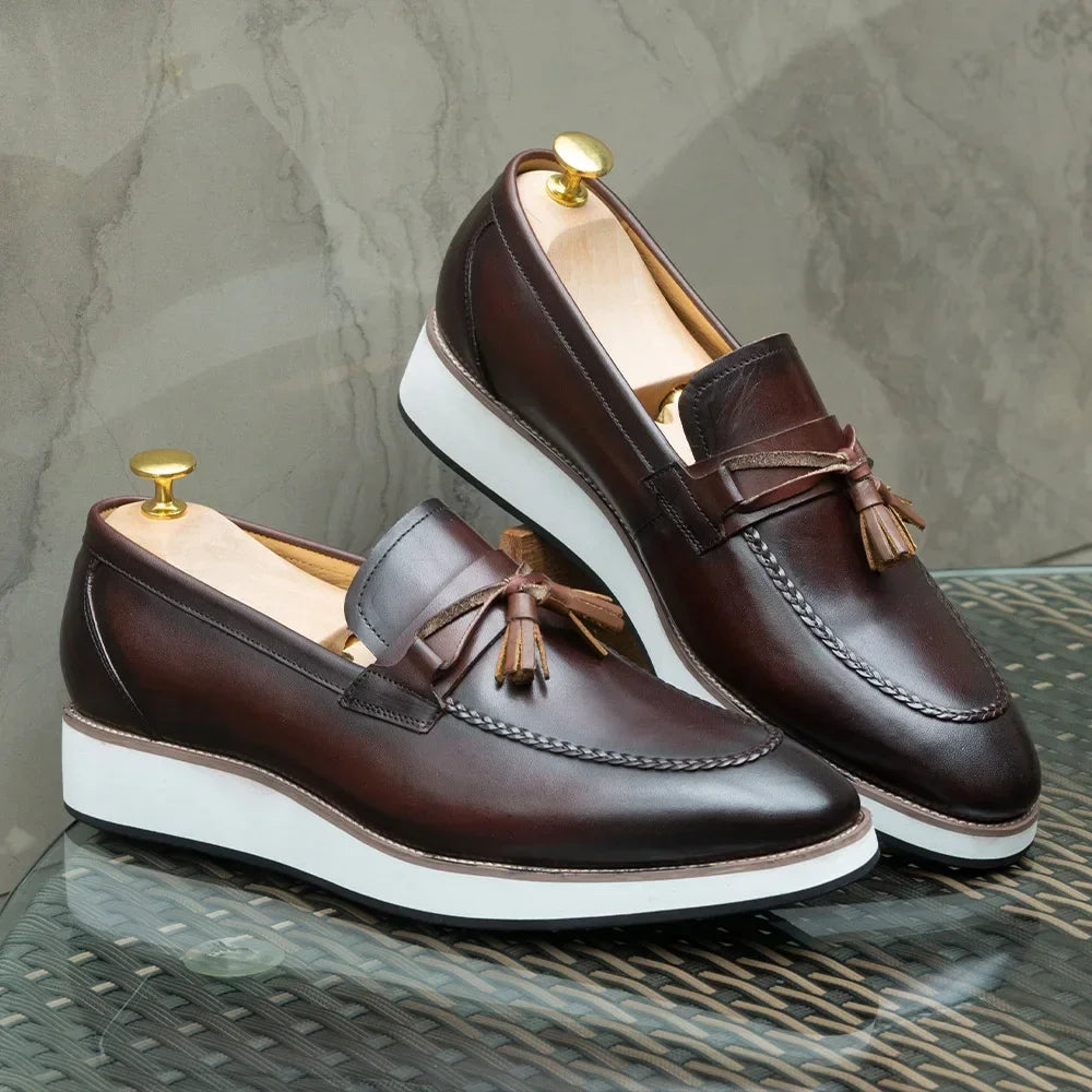 Mocassins à pampilles en cuir pour homme, coloris Marron