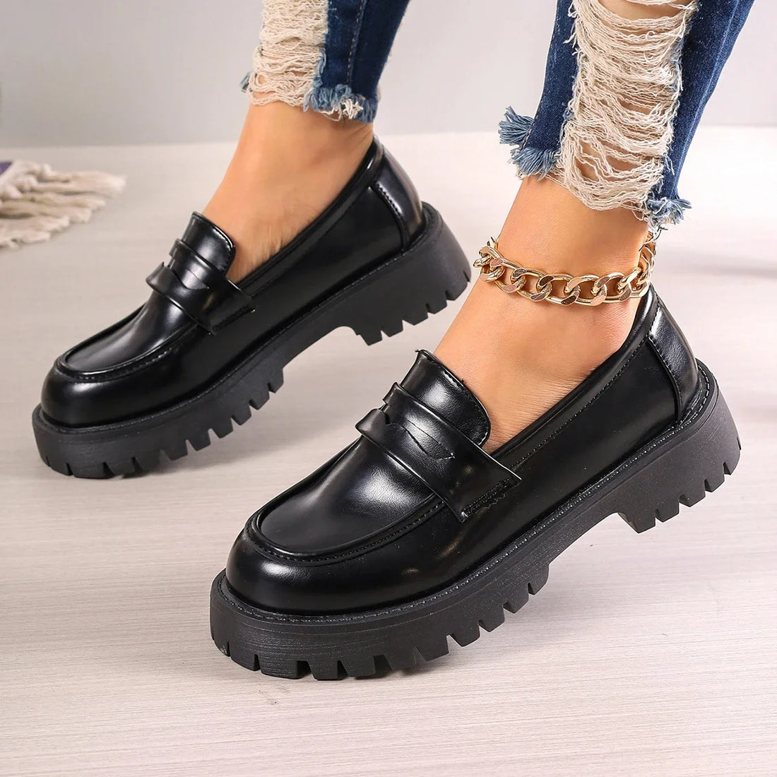 Mocassins plateforme à semelle crantée pour femme