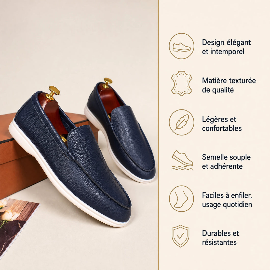 Mocassin Homme en Simili Cuir à Enfiler, Coloris Foncés - Bénéfices produit