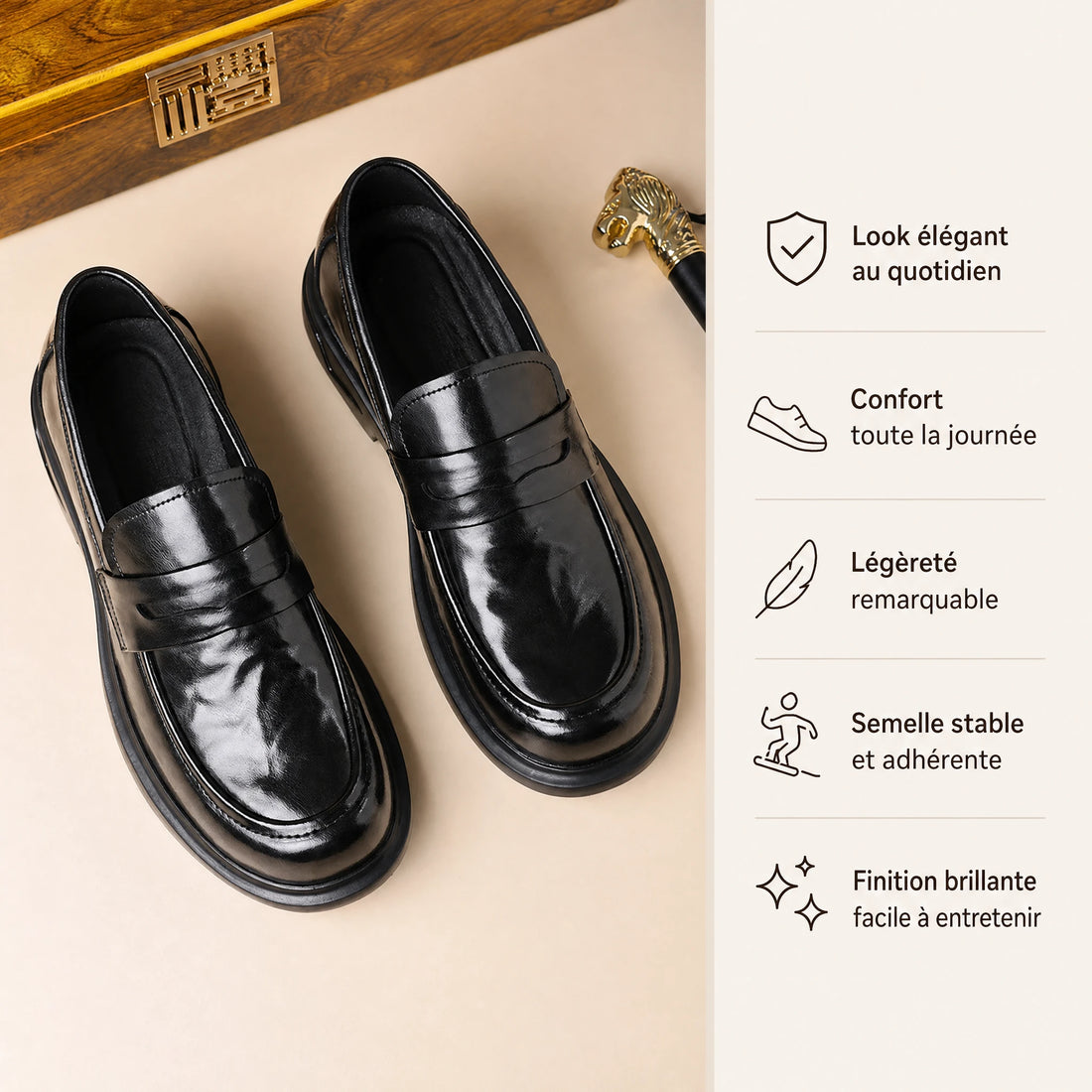 Mocassins homme semelle épaisse en cuir avec mocassin penny - Bénéfices produit