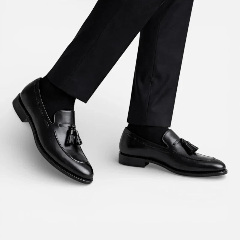 Mocassin Cuir Noir Vernis à Gland Pour Homme