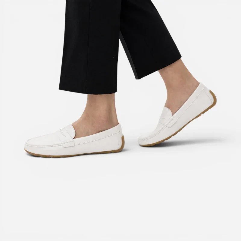Mocassin Cuir Mat Blanc Femme