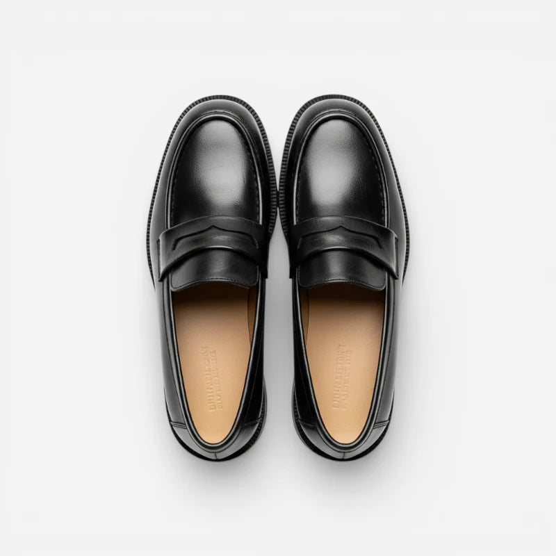 Mocassin En Cuir Vernis Noir à Talon Pour Femme