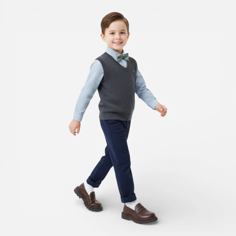 Mocassin Cuir Marron Foncé Garçon Talon