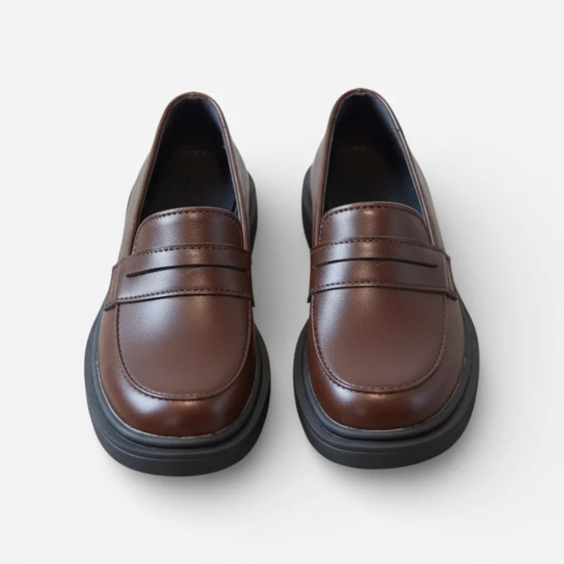 Mocassin Cuir Marron Foncé Garçon Talon