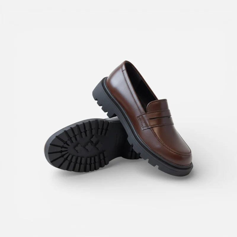 Mocassin Cuir Marron Foncé Garçon Talon