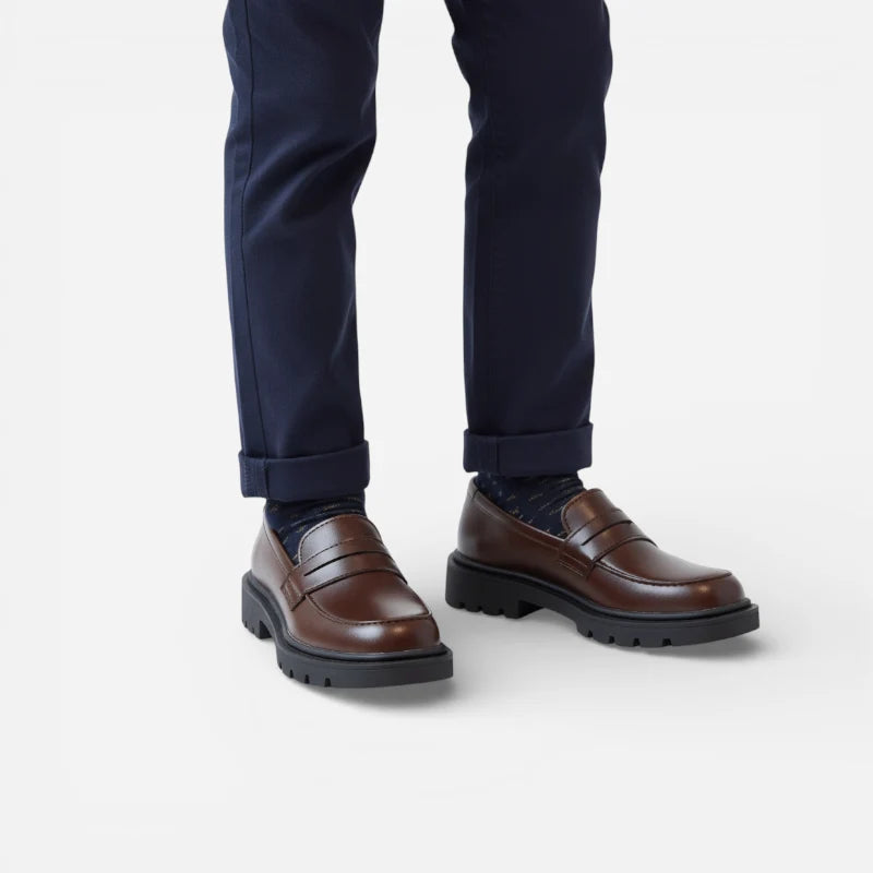 Mocassin Cuir Marron Foncé Garçon Talon