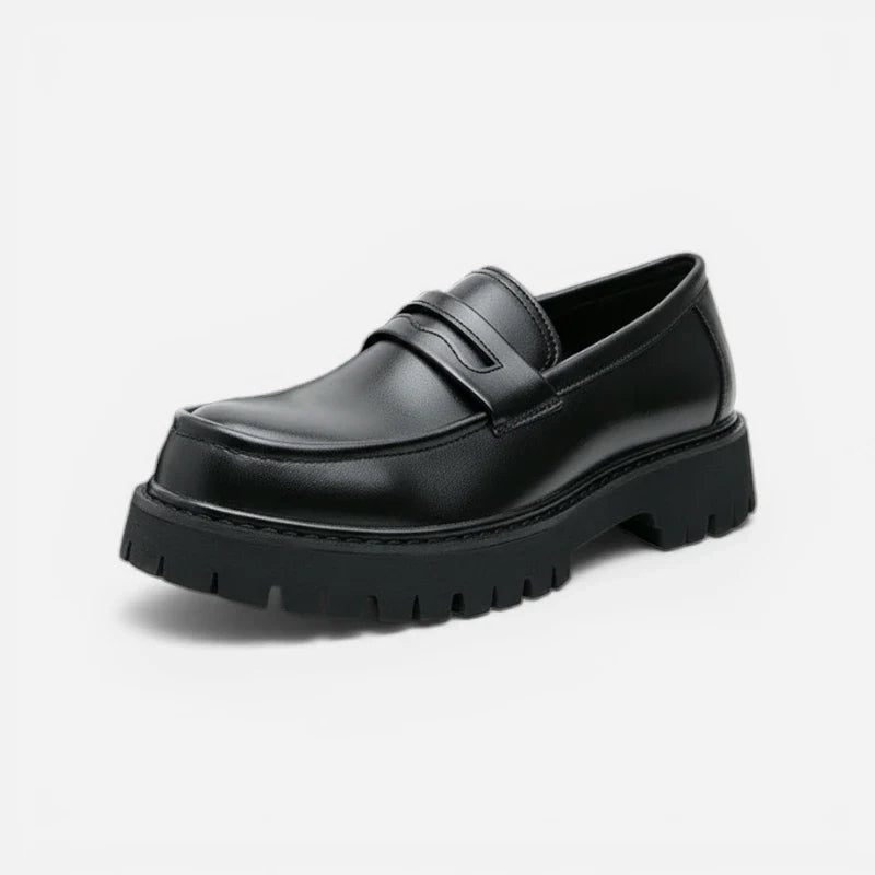 Mocassin Plateforme En Cuir Noir Mat Pour Homme
