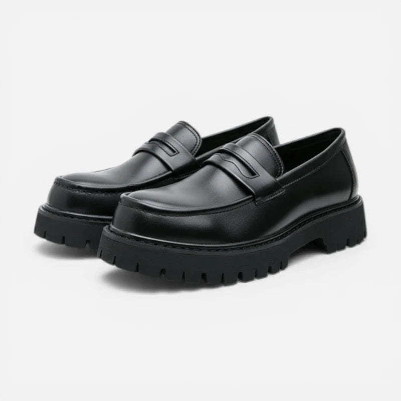 Mocassin Plateforme En Cuir Noir Mat Pour Homme