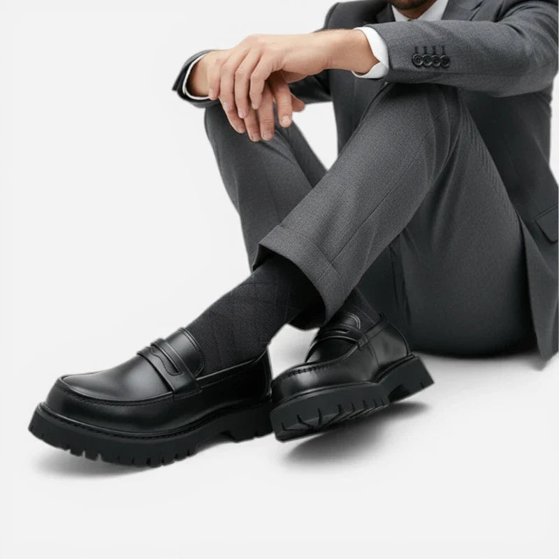 Mocassin Plateforme En Cuir Noir Mat Pour Homme