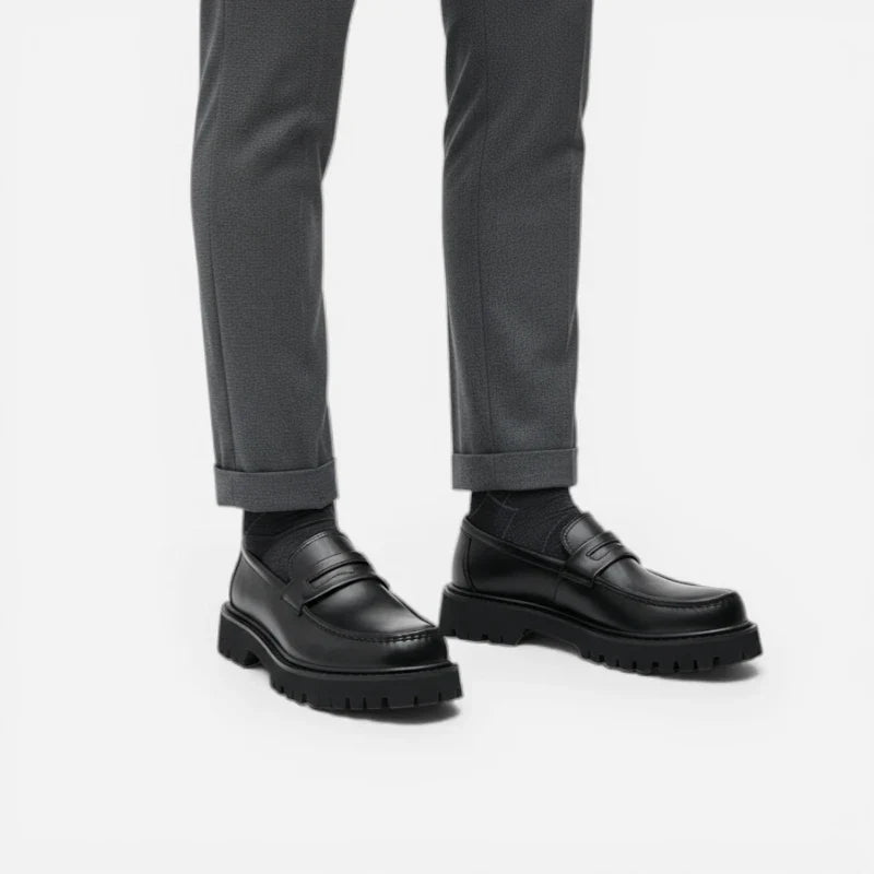 Mocassin Plateforme En Cuir Noir Mat Pour Homme