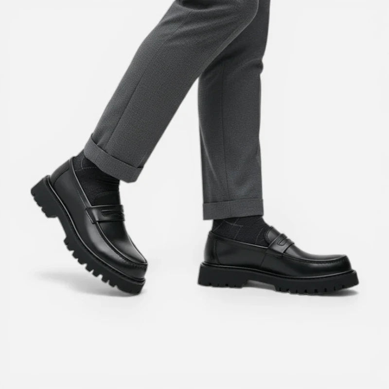 Mocassin Plateforme En Cuir Noir Mat Pour Homme