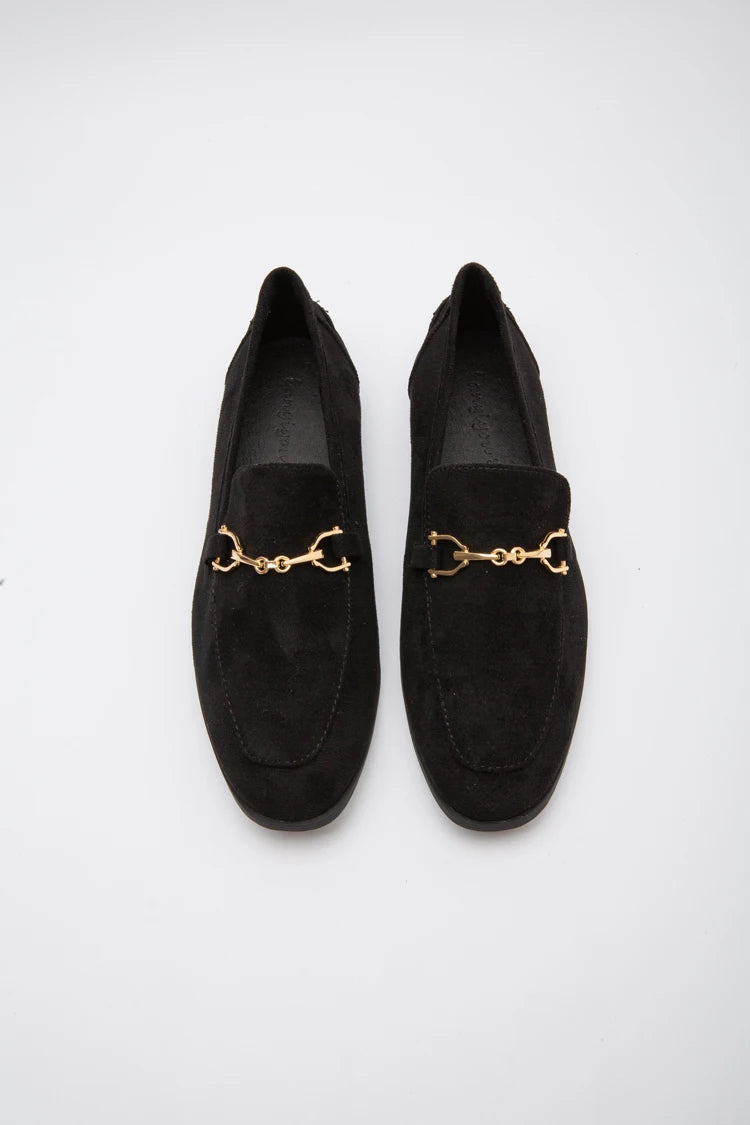 Mocassins à barrette dorée pour femme, coloris Noir