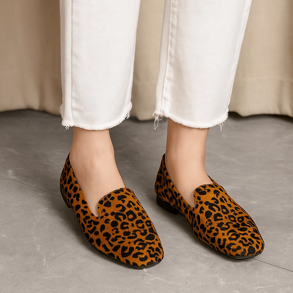 Mocassins imprimé léopard à bout carré pour femme