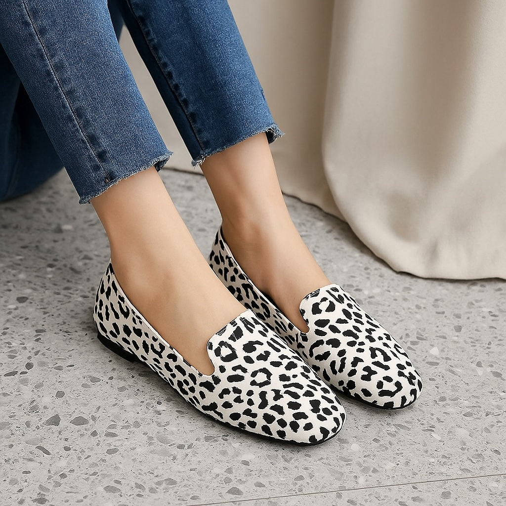 Mocassins imprimé léopard à bout carré pour femme