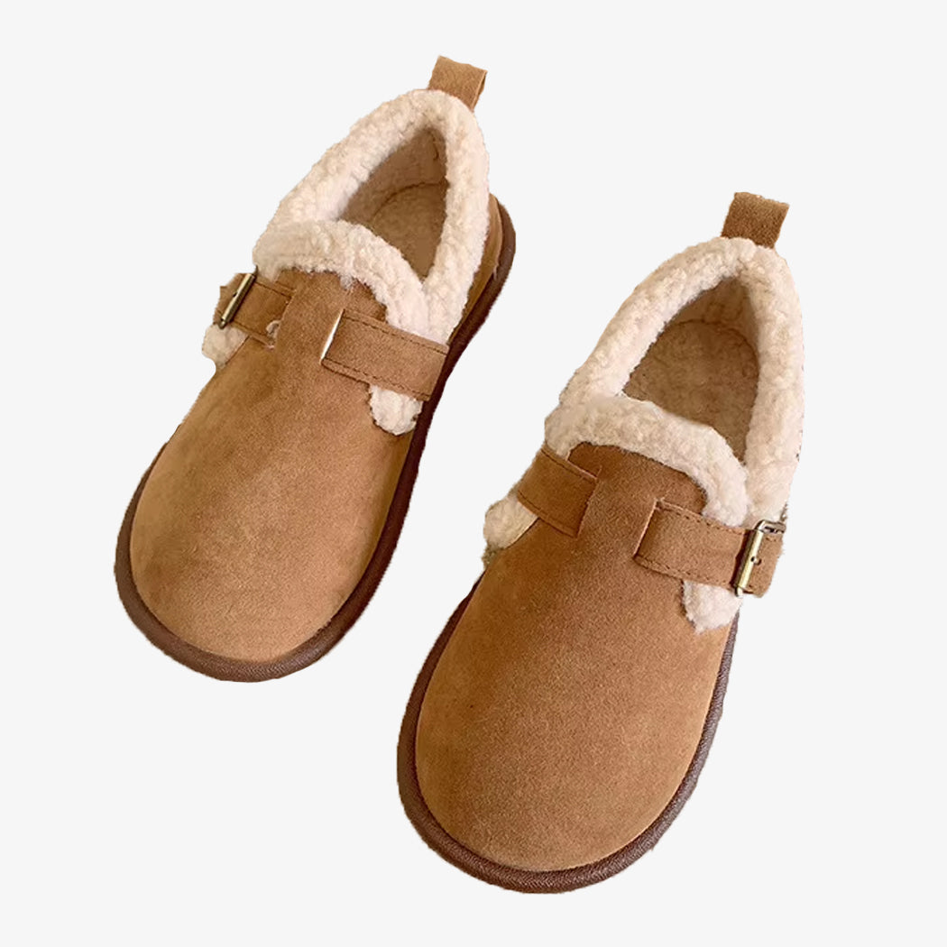 Paire de mocassins sabots fourrés fermés camel