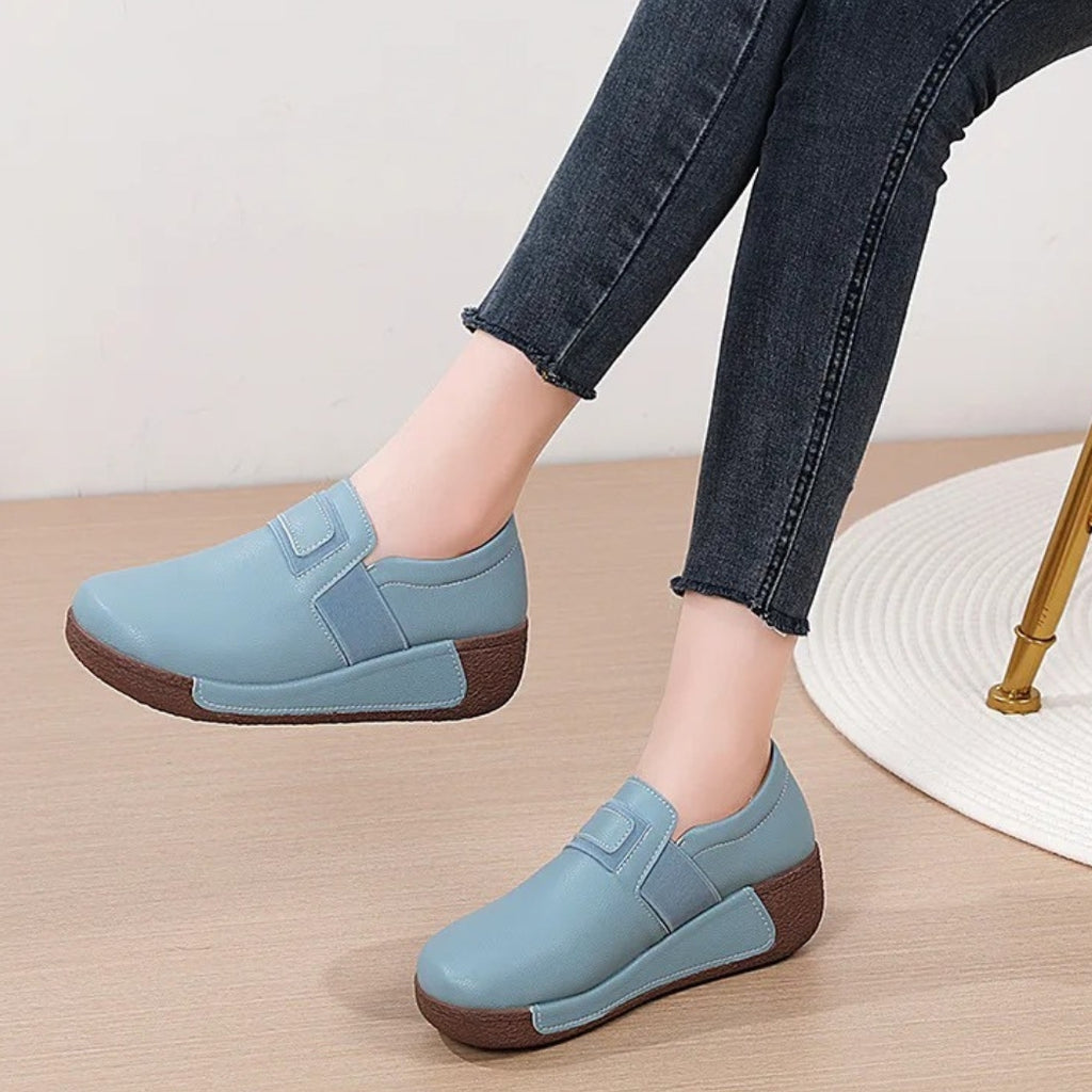 Mocassins compensés ergonomiques en similicuir pour femme