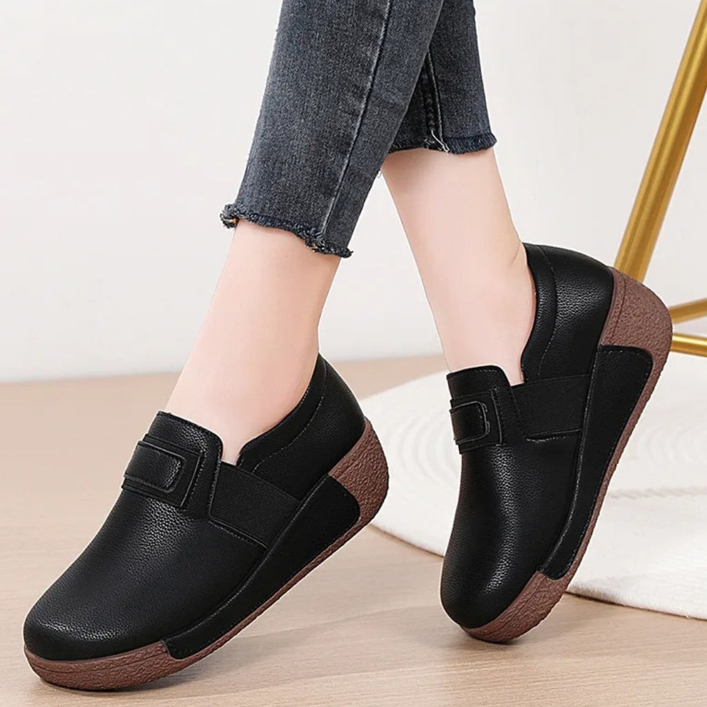 Mocassins compensés ergonomiques en similicuir pour femme