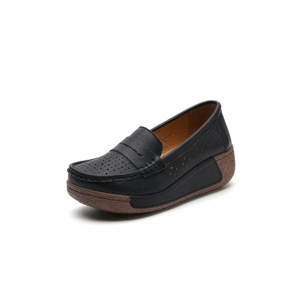Mocassins compensés perforés en cuir pour femme