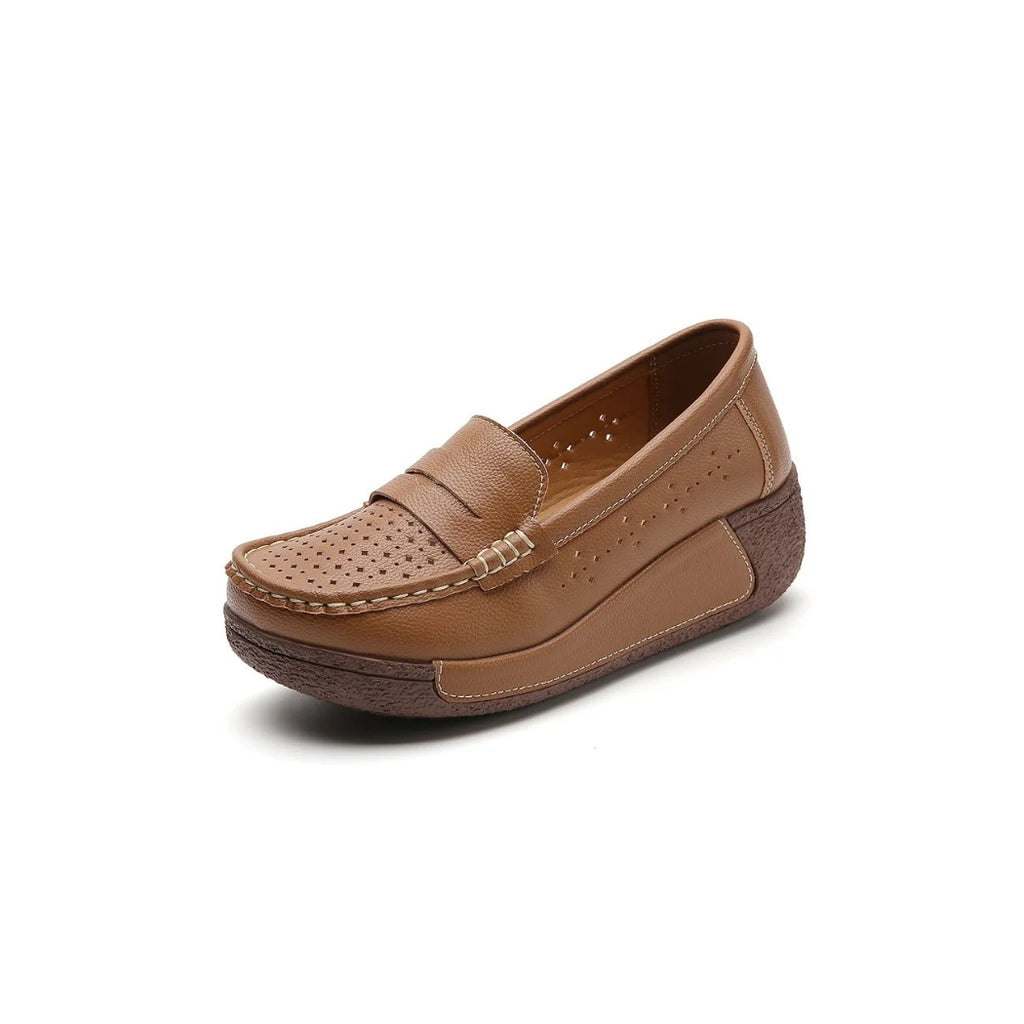 Mocassins compensés perforés en cuir pour femme