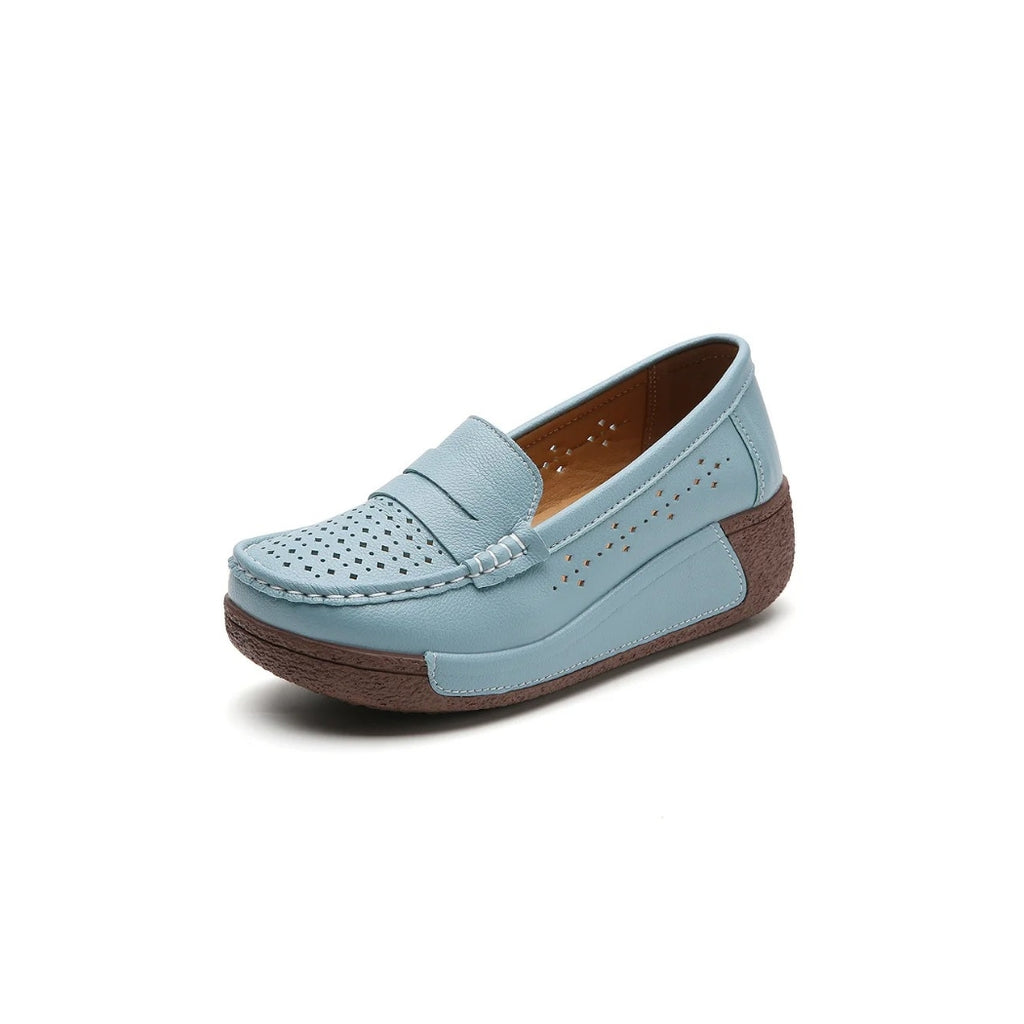 Mocassins compensés perforés en cuir pour femme
