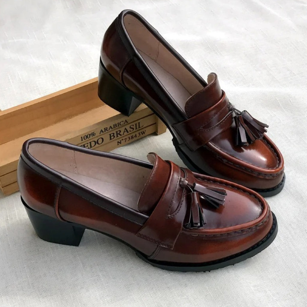 Mocassins à gland talons carrés pour femme