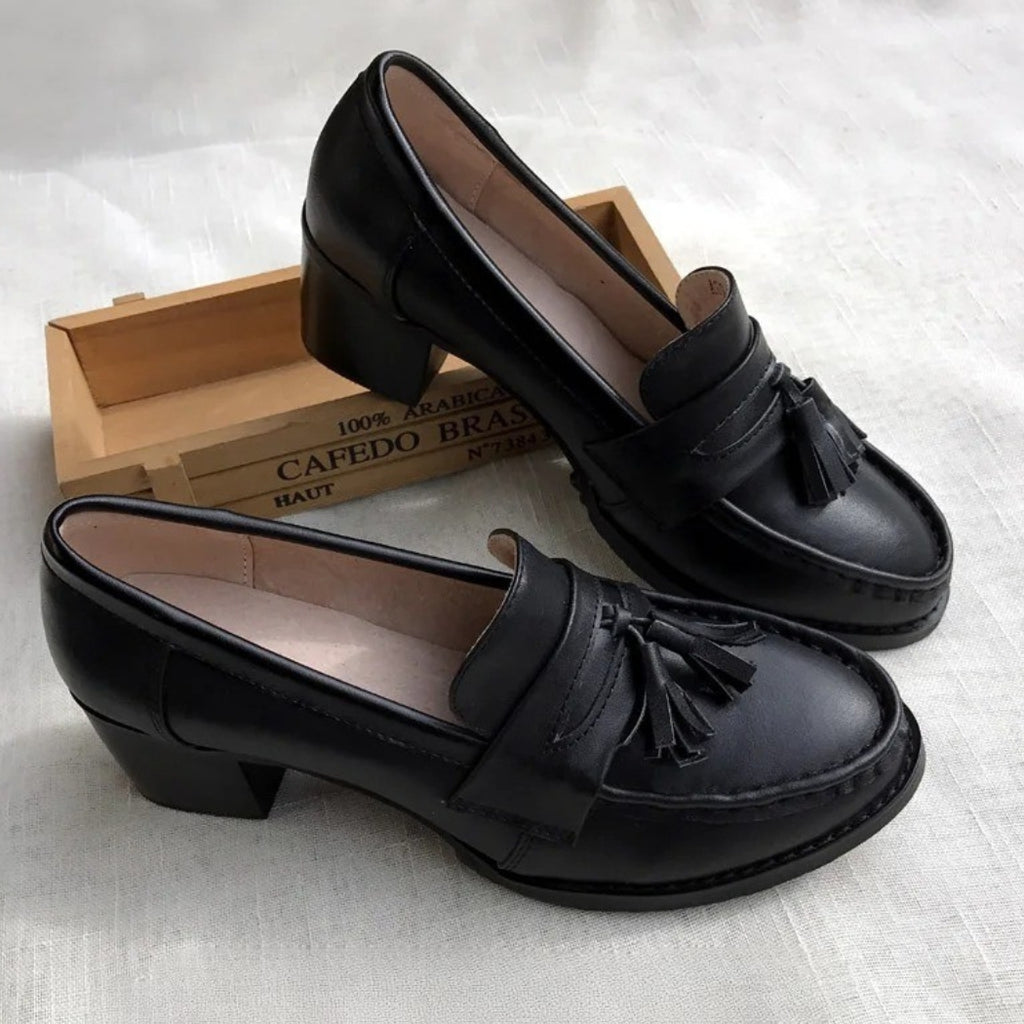 Mocassins à gland talons carrés pour femme