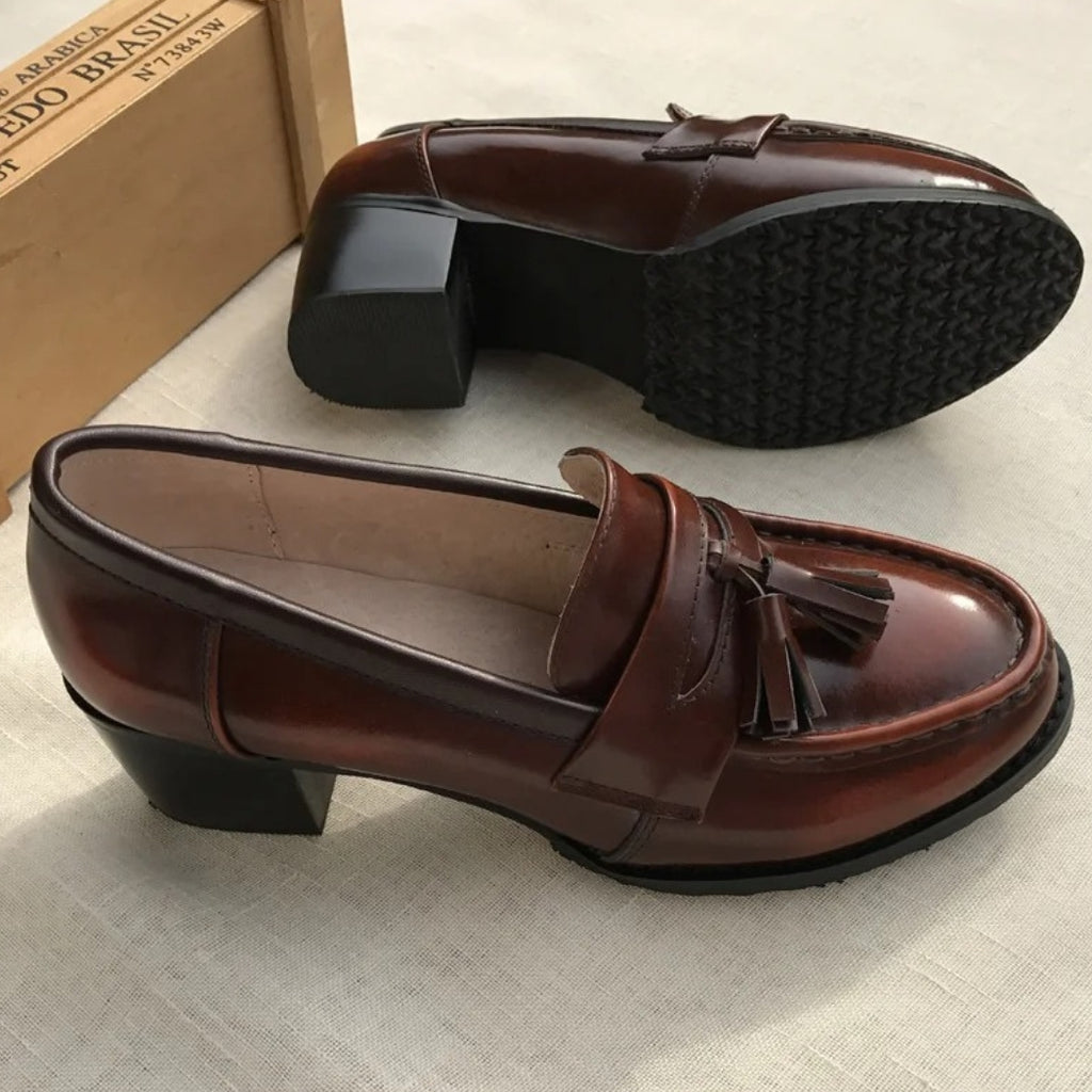 Mocassins à gland talons carrés pour femme