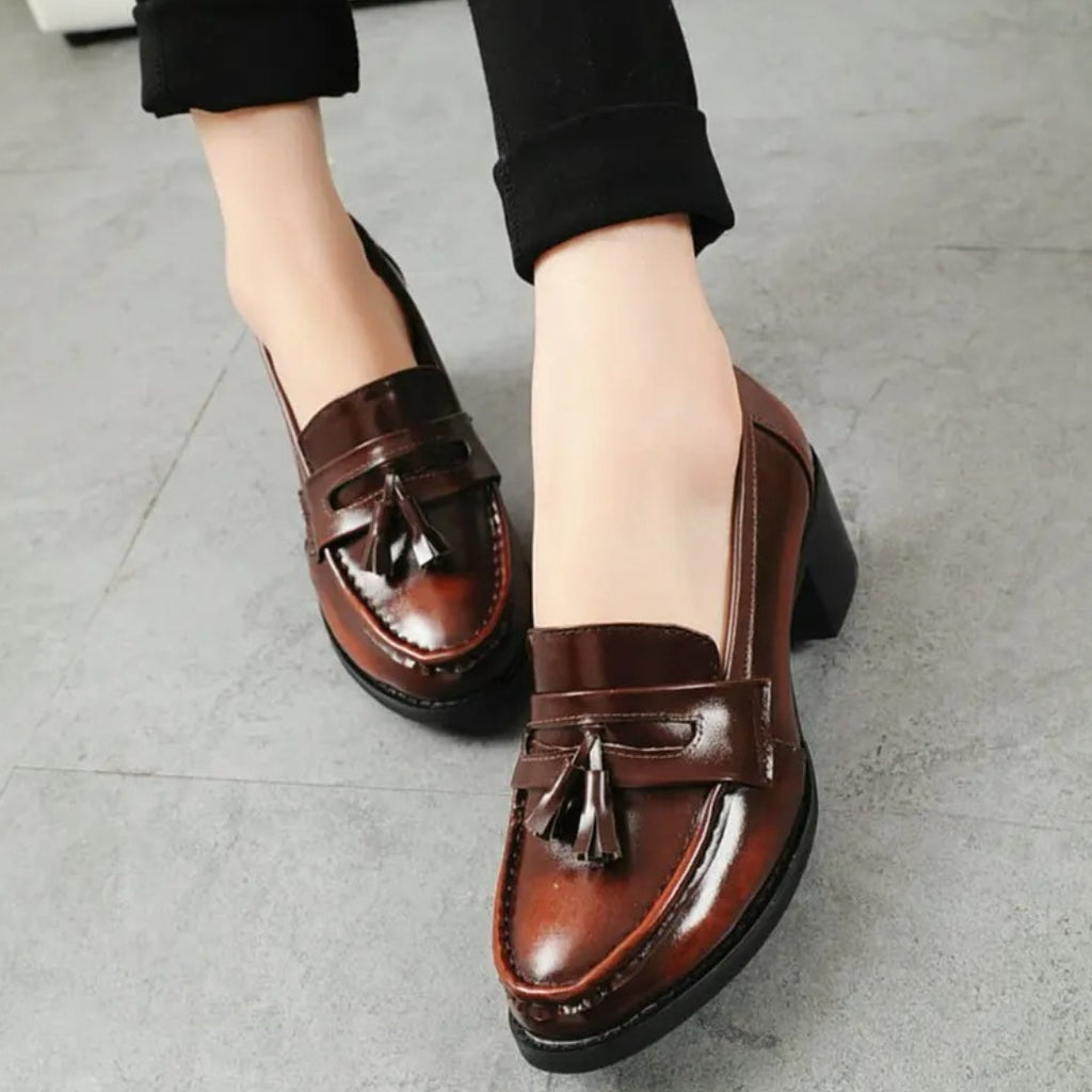 Mocassins à gland talons carrés pour femme