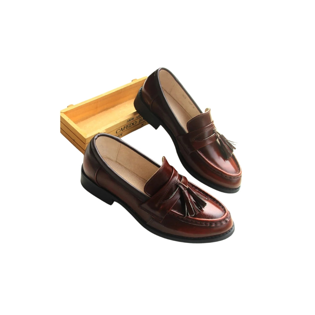 Mocassins à gland talons carrés pour femme