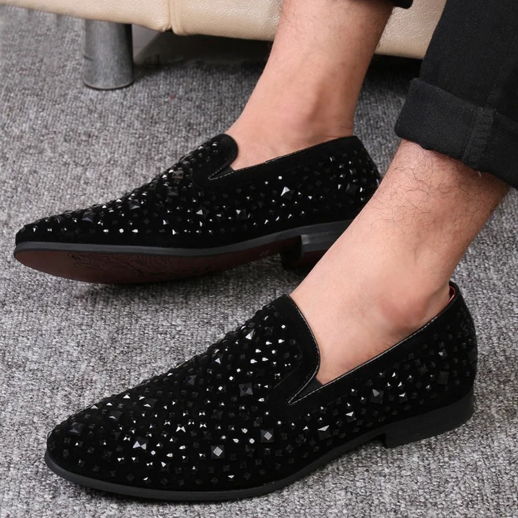 Mocassins mariage en daim synthétique et paillettes métalliques pour homme