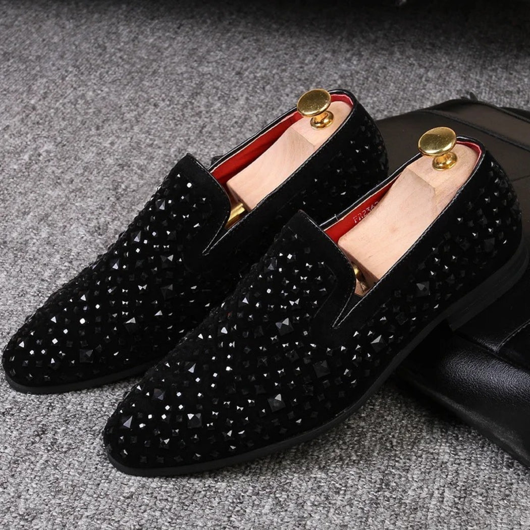 Mocassins mariage en daim synthétique et paillettes métalliques pour homme