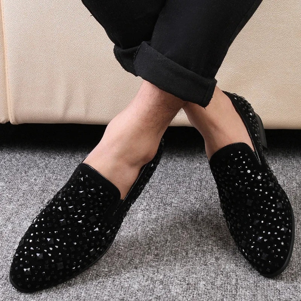 Mocassins mariage en daim synthétique et paillettes métalliques pour homme