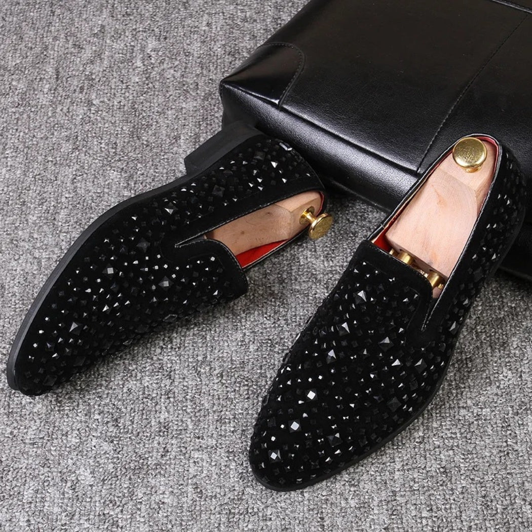Mocassins mariage en daim synthétique et paillettes métalliques pour homme