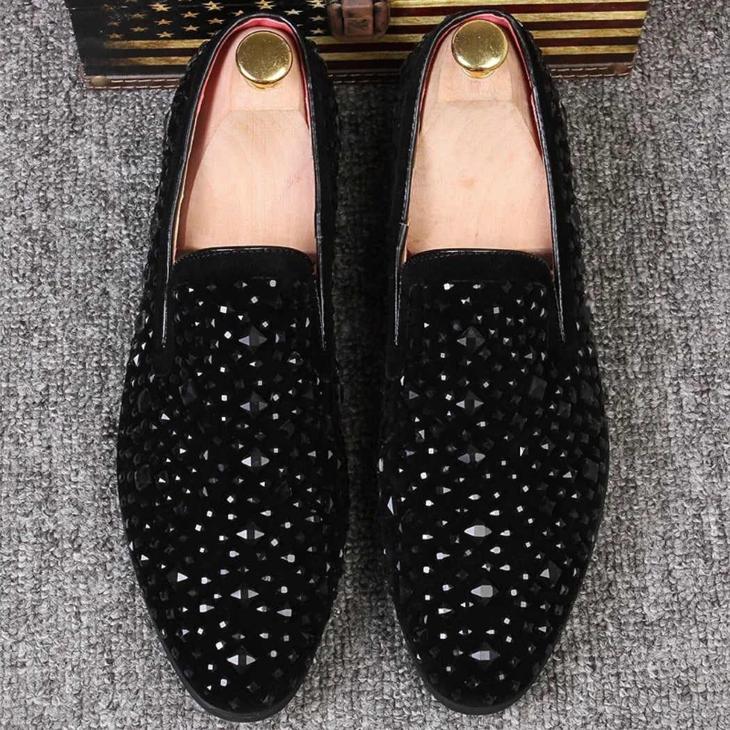 Mocassins mariage en daim synthétique et paillettes métalliques pour homme