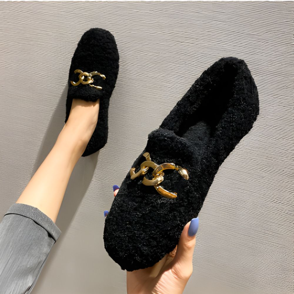 Mocassins souples d'hiver en bouclette et fourrure pour femmes