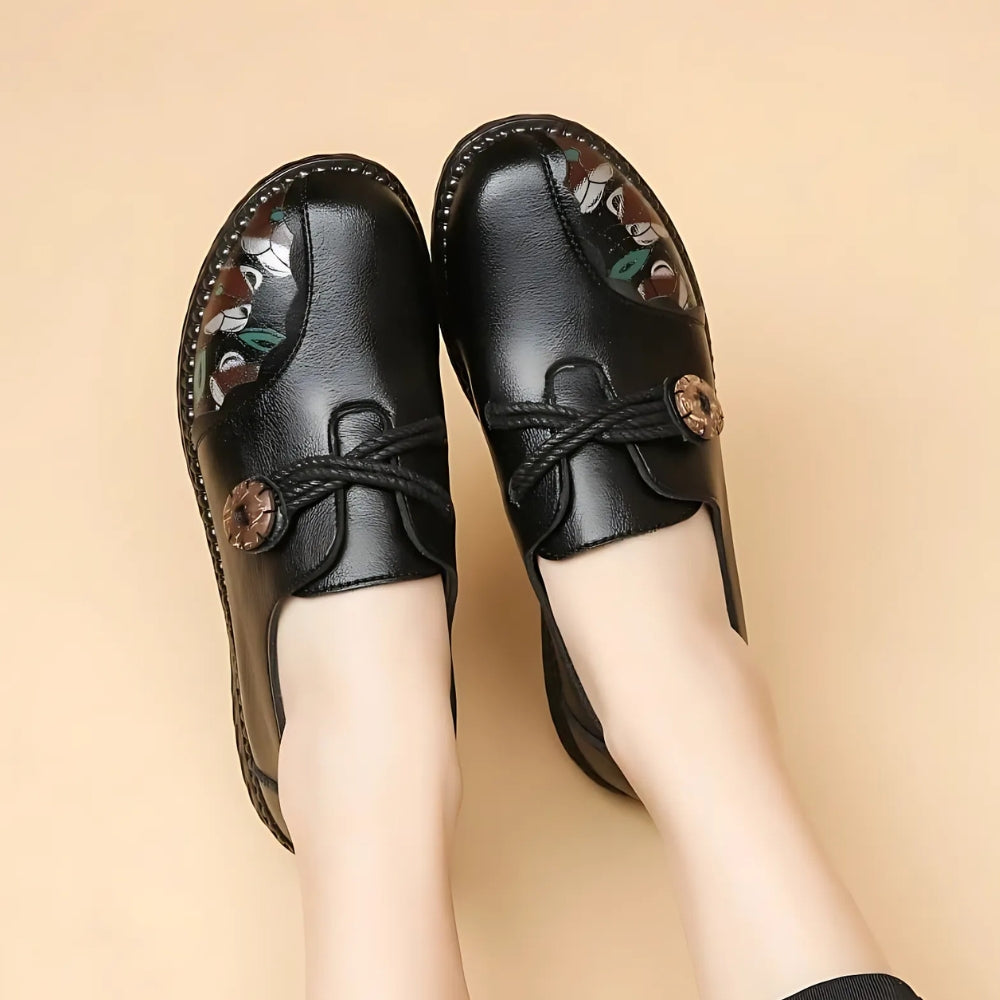 Mocassins orthopédiques à fleurs pour femme