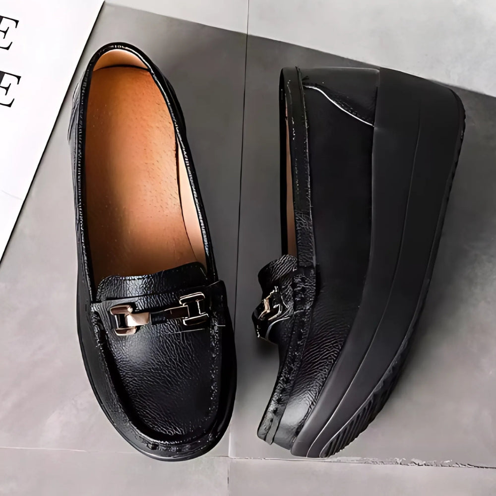 Mocassins orthopédiques noirs plateforme pour femme
