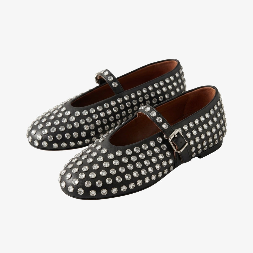 Mocassin ballerine Mary Jane serti de cristaux pour femme