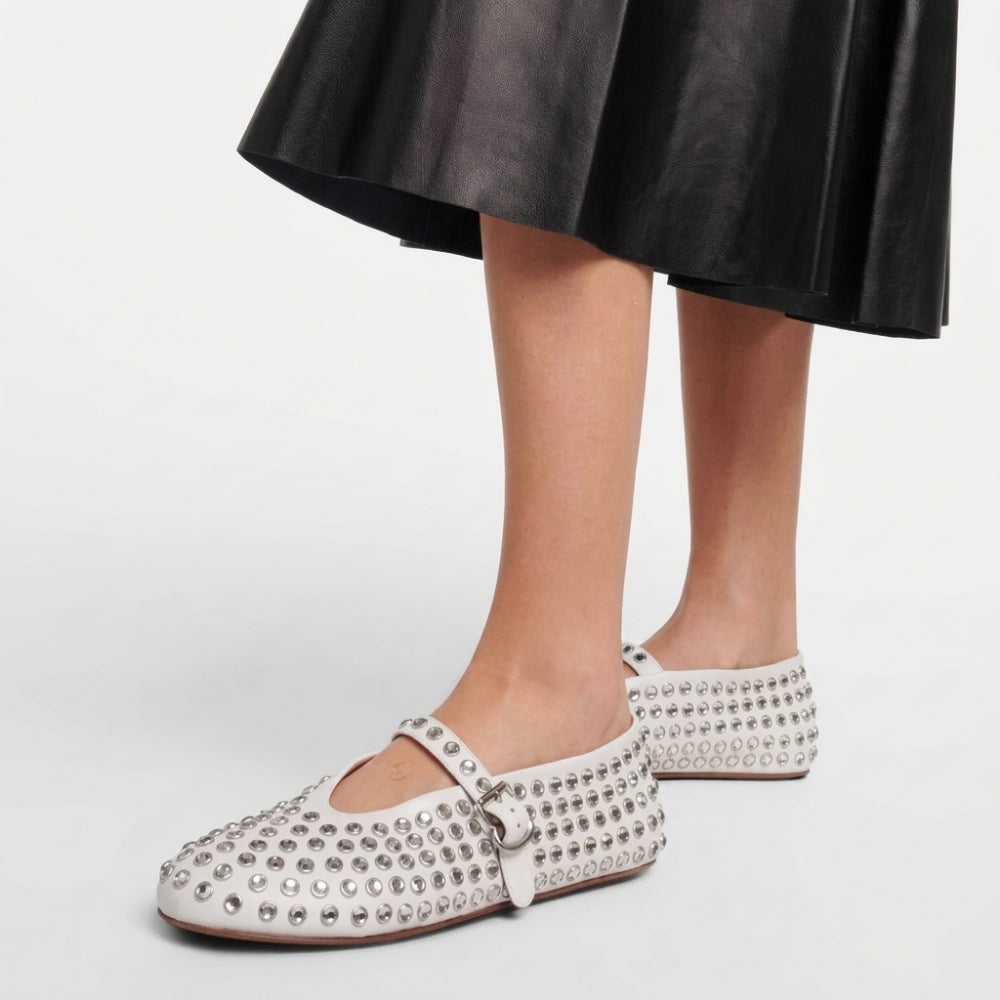 Mocassin ballerine Mary Jane serti de cristaux pour femme