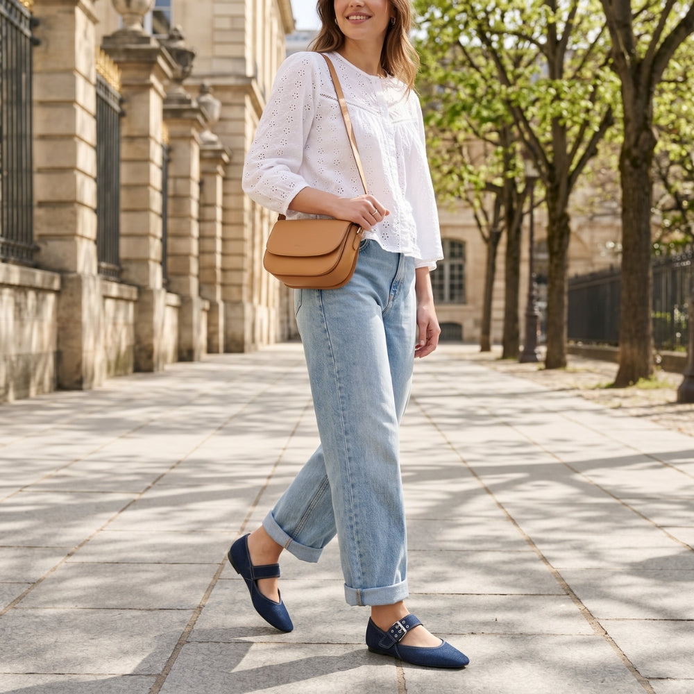 Mocassin ballerine denim à bride oversize pour femme